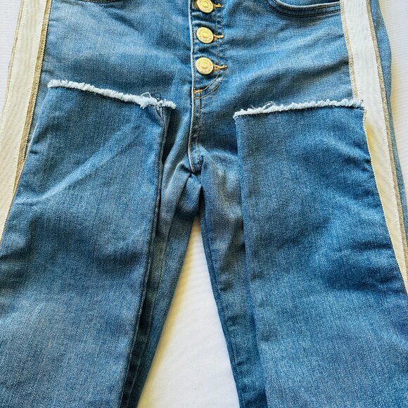 Veronica Beard Jeans Debbie 10" Skinny Women's 26/2 Grotto Tuxedo Stripe Button - Picture 5 of 15